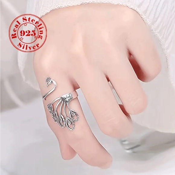 π Host Pick π Sterling Silver Peacock Adjustable Ring - Picture 2 of 4